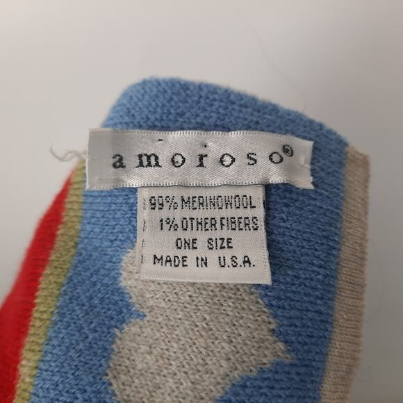 Amoroso Merino Wool blend hears and rainbow stripes scarf - Picture 4 of 7